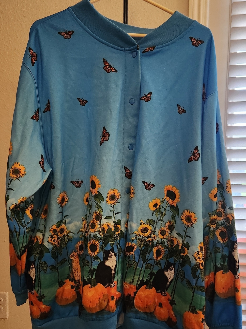 Blair Blue Sunflower, Pumpkin & Butterfly Button-Front Hoodie